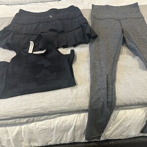 Lululemon Athletica Gray leggings  size 4, pace setter skirt size 4 and tank top